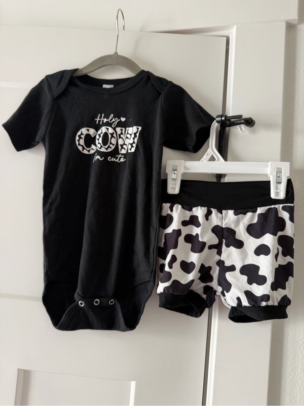 NWOT Holy Cow I’m Cute - Black Cow Print Baby Bodysuit & Shorts Set